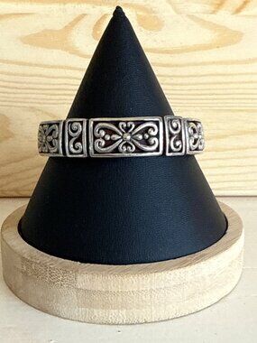 Leather & Metal Bracelet With Ornate Silver Design